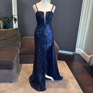 Women’s Blue Mermaid Fit Party Prom Dress Sparkly Sequins LaceUpBack Size 2
